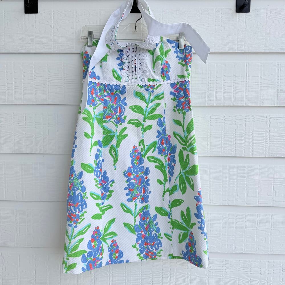 Lilly Pulitzer Isabel Dress 4 Fresh Cut Blue Bonnets Floral Halter Pique